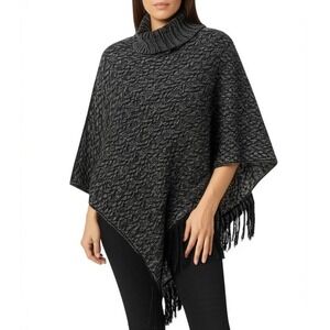 TIME AND TRU Poncho Womens Size‎ One Size Black Turtleneck Fringe Cable Knit